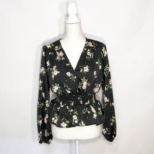Gypsies & Moondust Black Floral Ruffle Hem Blouse